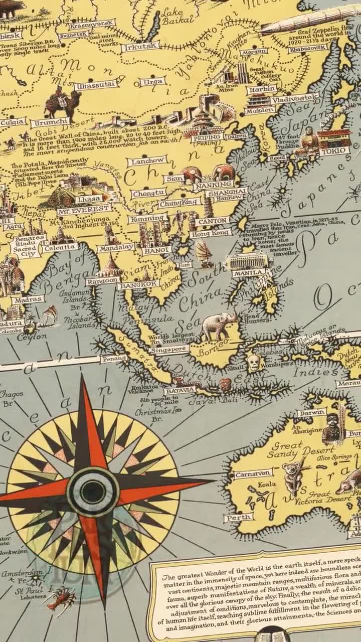 1939年の世界地図の絵画版画 – 復元されたヴィンテージウォールアート