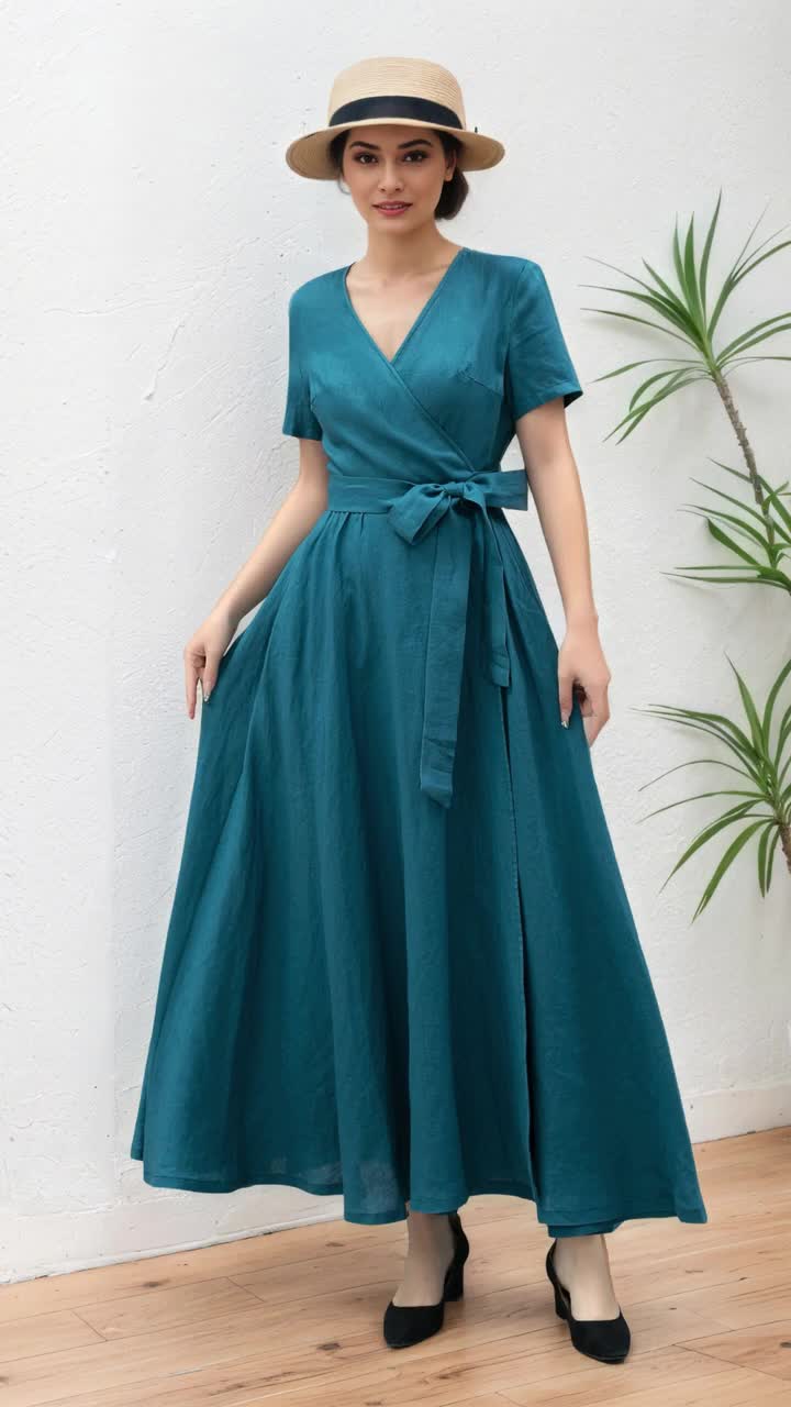 chinese dress ladies HYDRA LONG LINEN DRESS – Mediterraneo Boutique Italiana main image 1