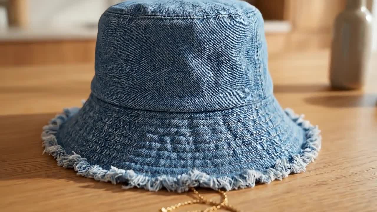 Denim Bucket Hat | Frayed Edge Fisherman Cap, Streetwear Travel