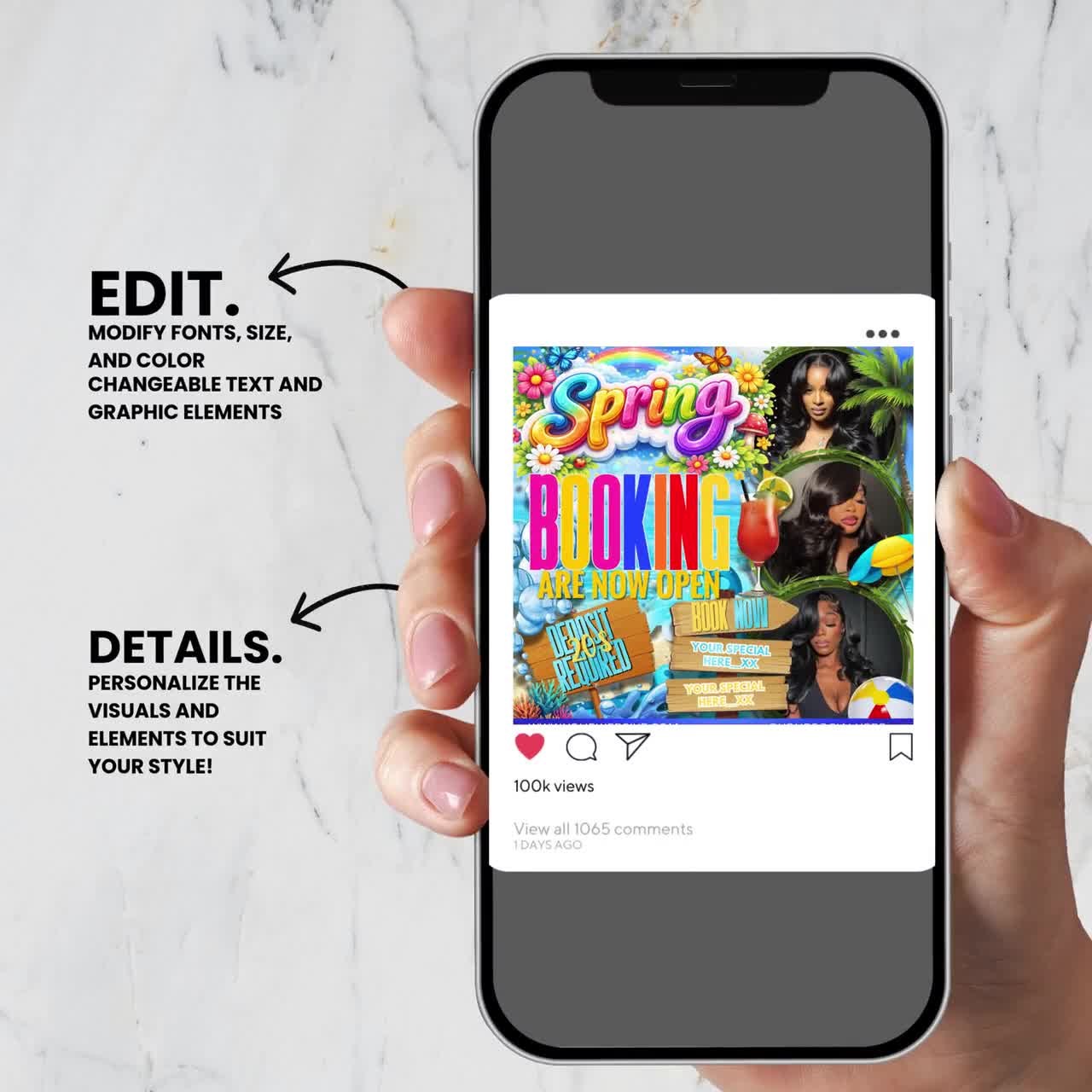 Spring Break Booking Flyer, Spring Booking Flyer, Spring Break Sale Flyer, Hair Lash Nail Makeup Braids Flyer, DIY text,instant download video poster