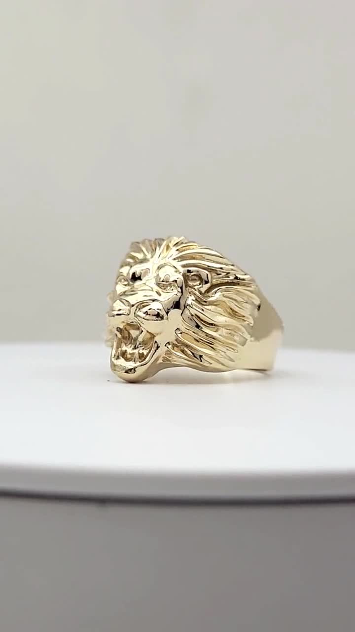 Solid 10K Yellow Gold Mens Lion Ring XXL Heavy Ring Size 15