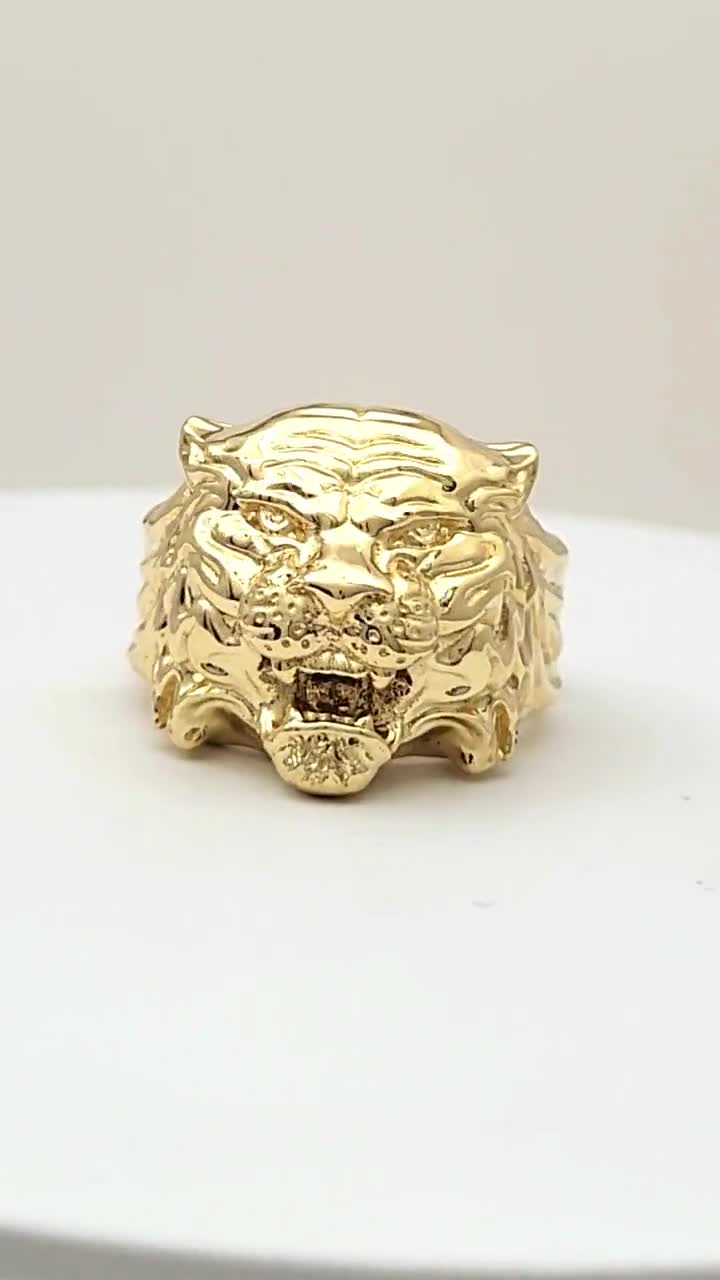 14K gold over Handmade Tiger Ring Band Tiger Ring Oxidized Tiger deals ring Wild Tiger Ring ,Hip Hop Man Ring tiger faced ring Gift for Men