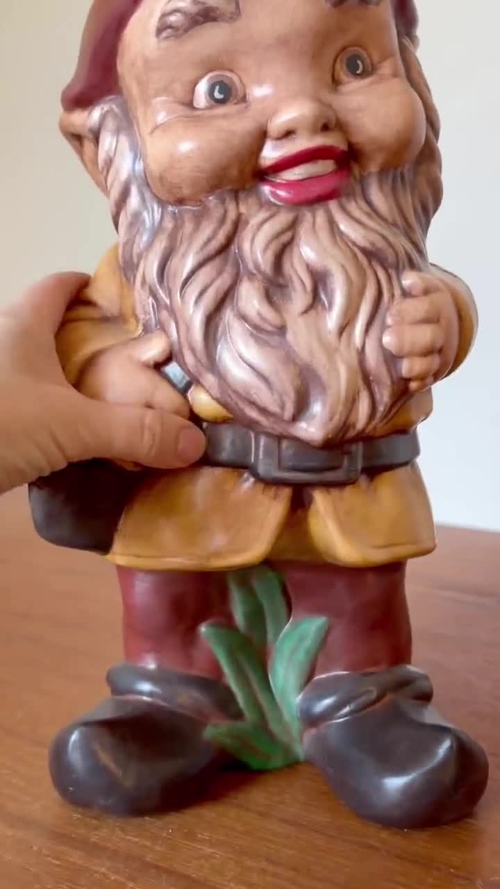 Vintage Ceramic Garden Gnome: Retro Earth Tone Outdoor Statue (17