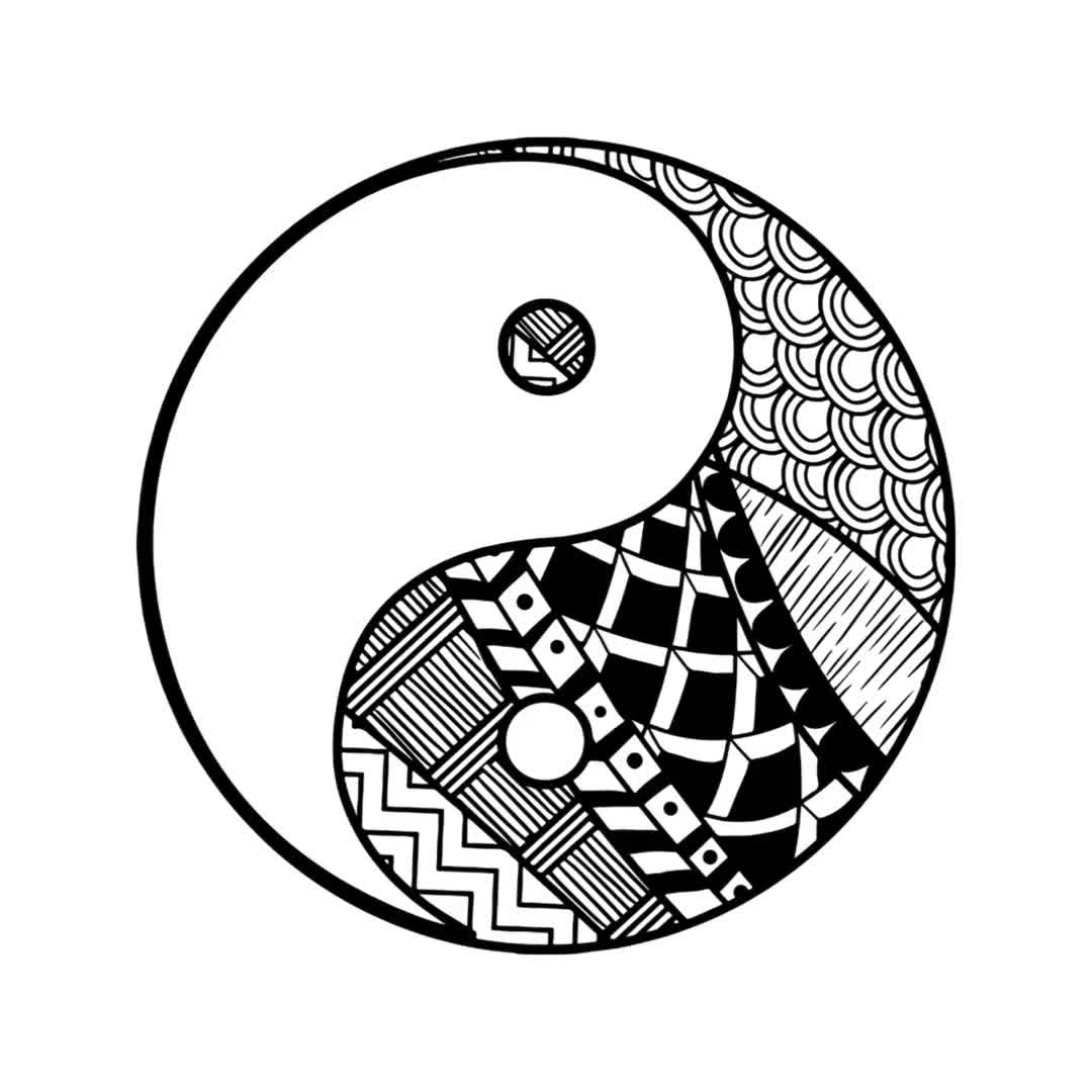 陰陽シンボル SVG: 太極拳、木、ハーモニー シルエット (デジタル