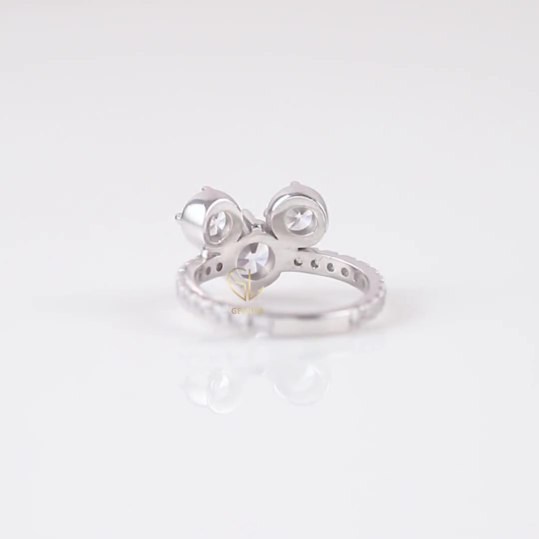 Mickey Mouse Design IGI Certified Lab Grown Diamond Ring: 14K Gold Three Stone Mouse Face Gift Ring For Her video poster