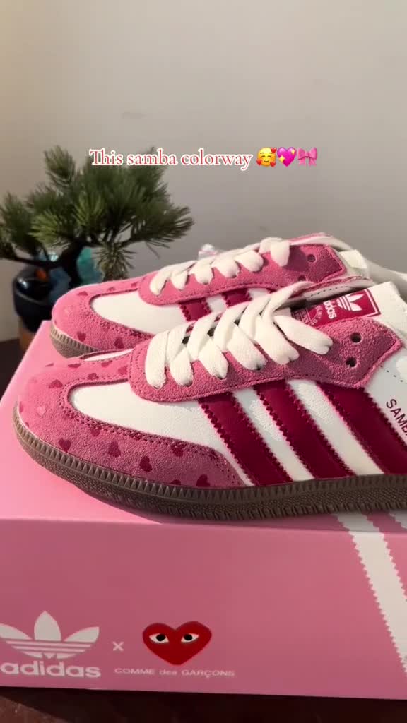 Custom Adidas Samba-Style Sneakers  Pink & Red Heart Valentine Design  Valentine's Day