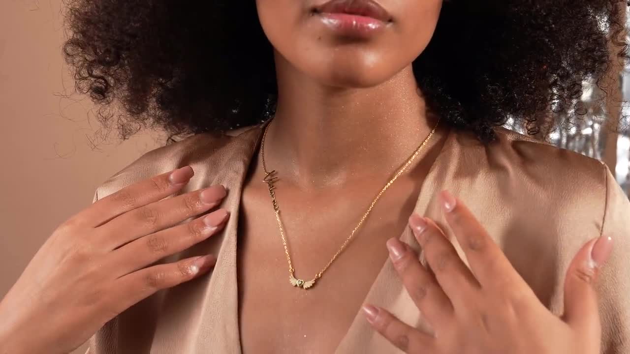 Angel Wings Necklace, Heart Diamond Birthstone Jewelry, Personalized Name Gift, Mother's Day Gifts for Mom video poster