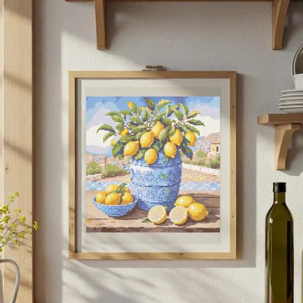 地中海レモンのクロスステッチパターン：キッチンフルーツ刺繍（PDF