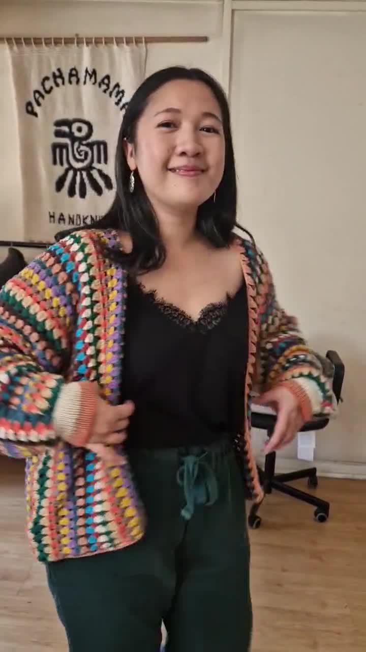 Crochet Cotton Cardigan Bright Colourful Cardi Hand Crocheted