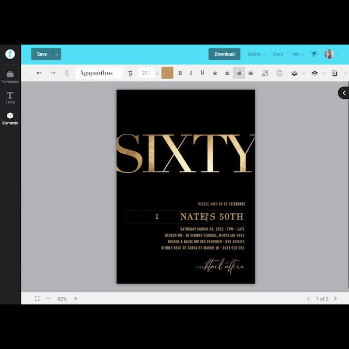 ZARA 50th Birthday Invite Black and Gold EDITABLE TEMPLATE