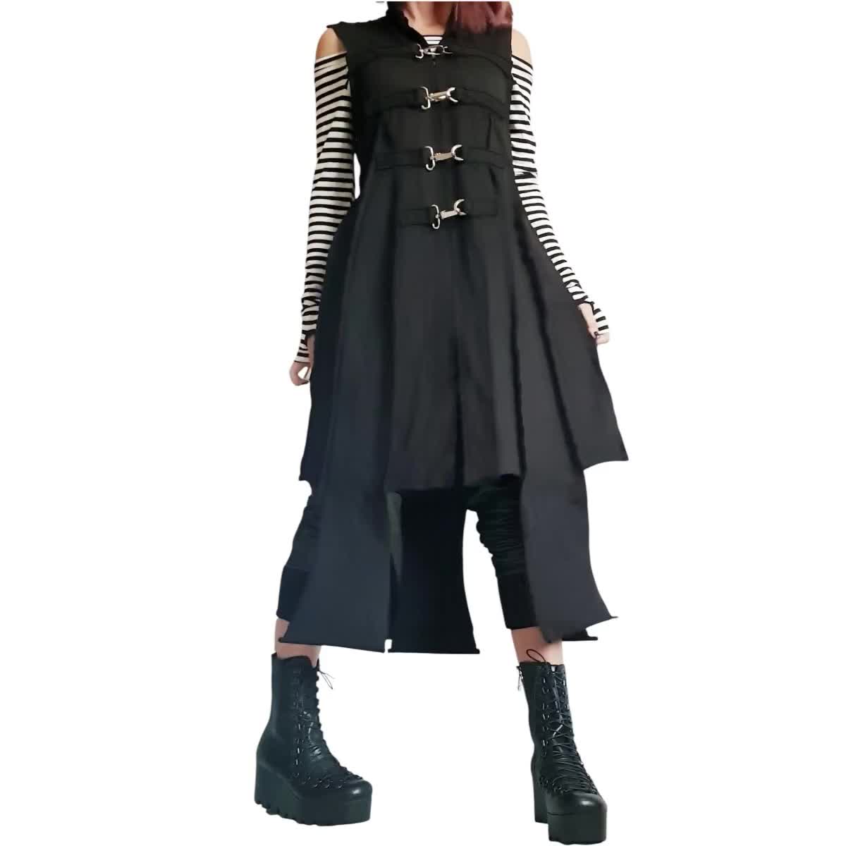 Avant Garde Gothic Black Vest | Asymmetric Long Sleeveless