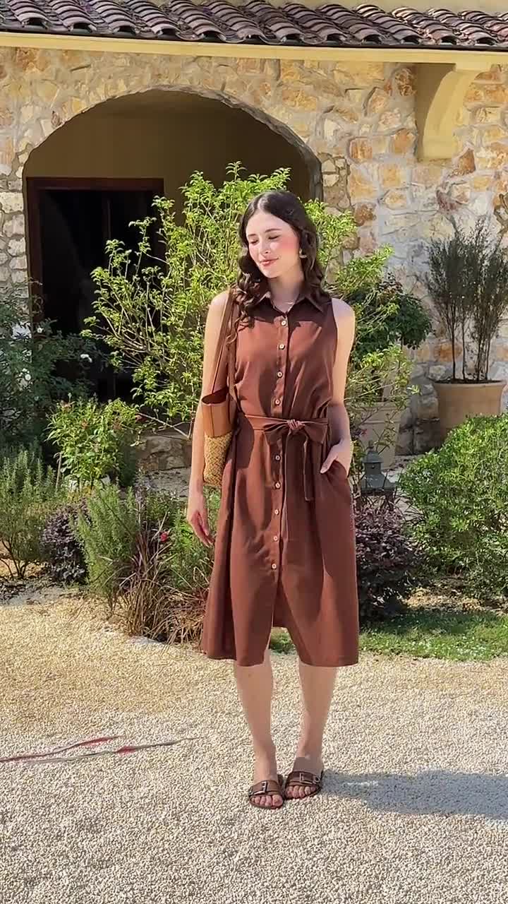 Linen Shirt Dress AMELIA, Sleeveless Button Front Linen Dress, Belted Midi Linen Dress, Summer Resort Dress, Minimalist Neutral Dress Linen Shirt Dress AMELIA, Sleeveless Button Front Linen Dress, Belted Midi Linen Dress, Summer Resort Dress, Minimalist Neutral Dress