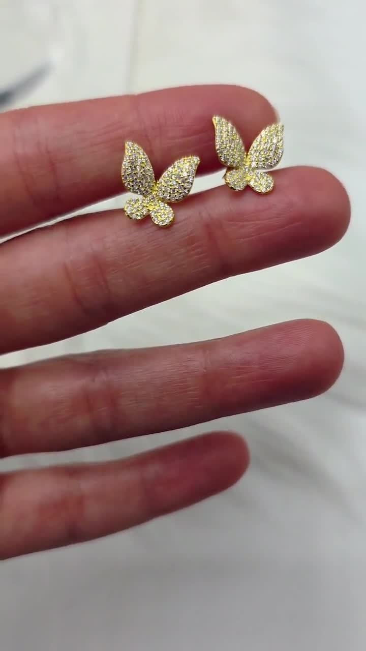 Pendientes Mariposa - Plata de Ley 925 - Moissanita - Baño de Oro - Vermeil video poster