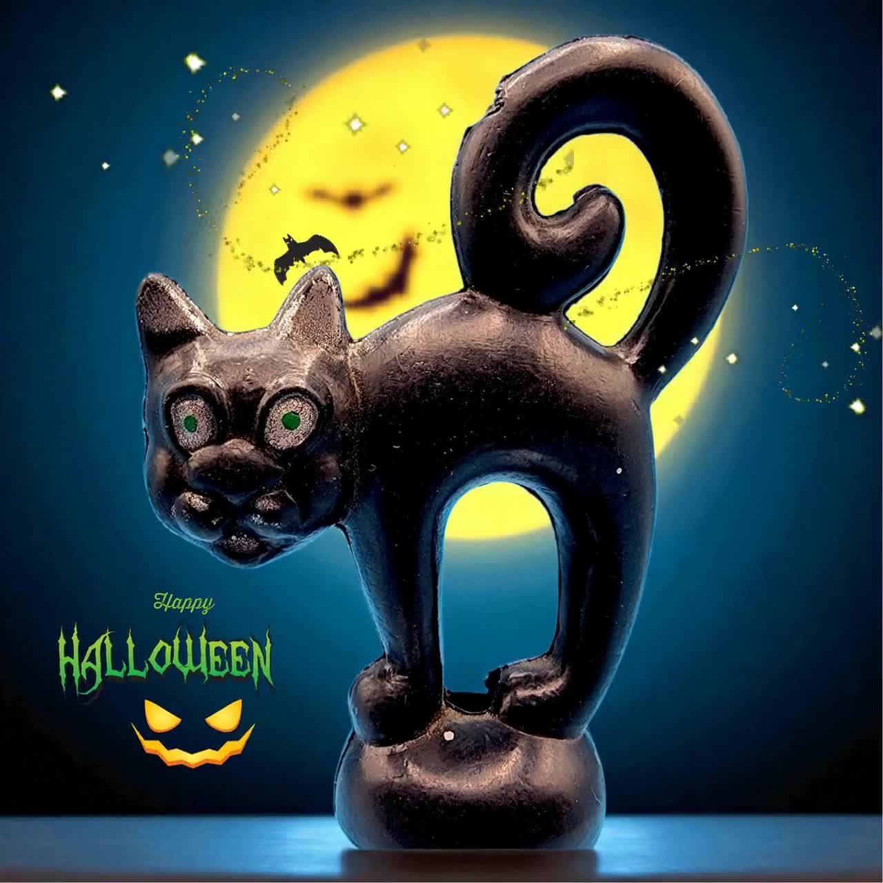 Vintage 1950s Halloween Scaredy Cat Blow Mold Figurine Hong Kong