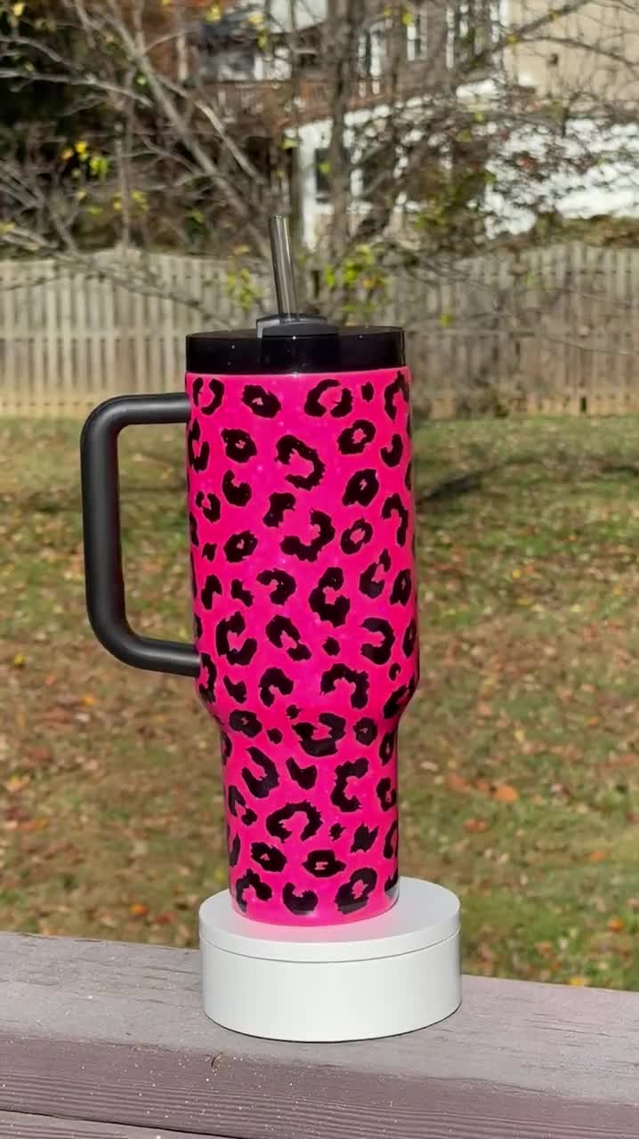 Cheetah Print Stanley Tumbler: Pink Glittered Leopard Cup, 40 oz