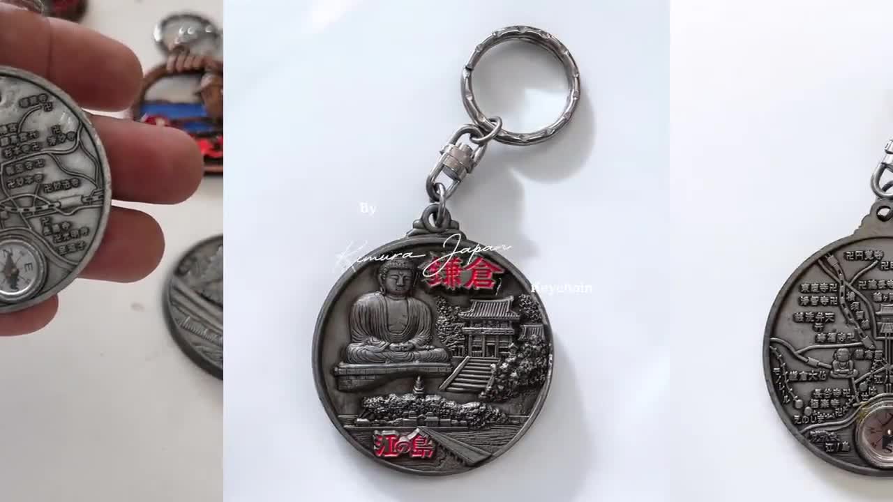 チャーム v.rina.jk Kamakura Buddha Metal Keychain · Japan Travel Souvenir · Vintage