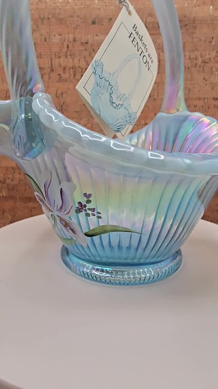 ヴィンテージ フェントン ブルー 虹彩フロスト アートガラス