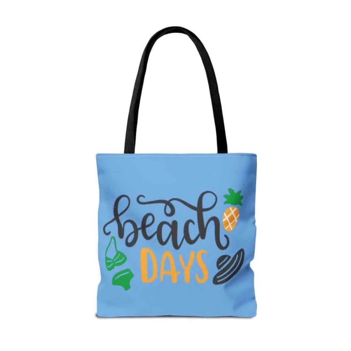 Bolso de playa con diseño de piña, bikini y sombrero para el sol. video poster