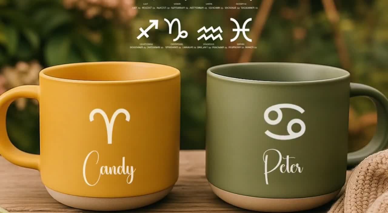Personalized Zodiac Mug - Laser Engraved Name Coffee Cup, 12oz Ceramic