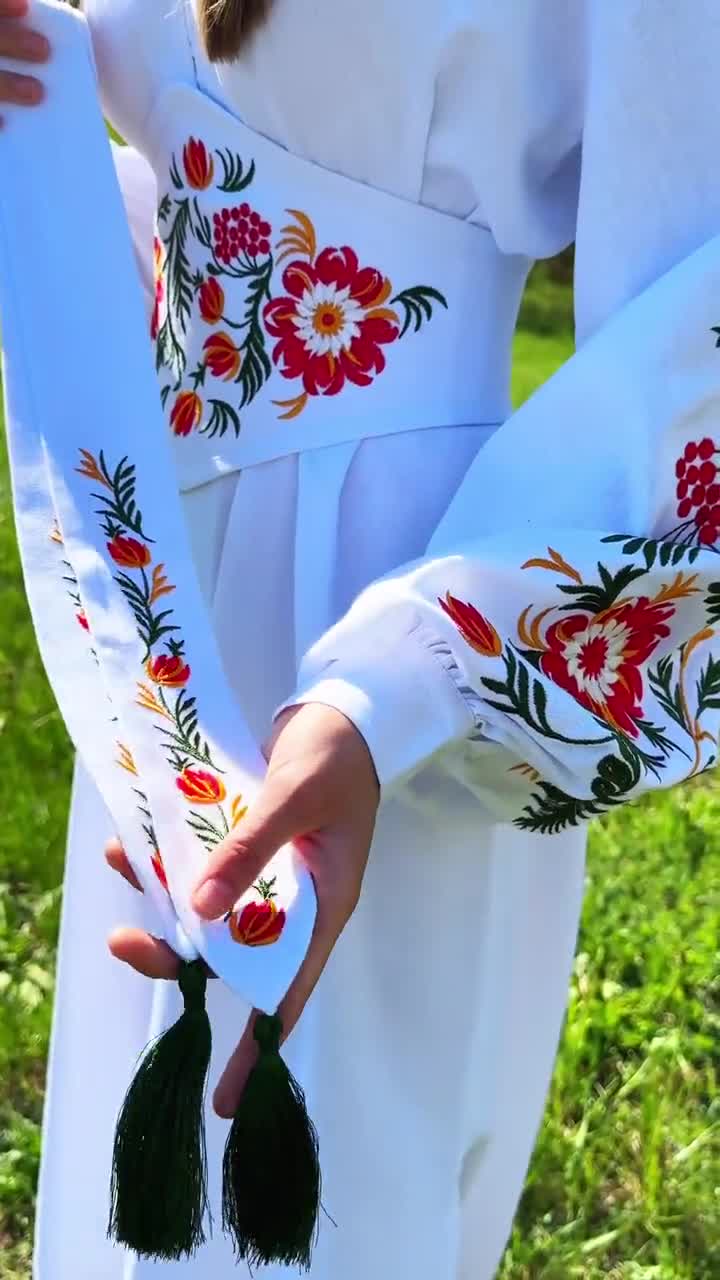 Corset Dress Embroidered: Ukrainian Petrykivka Floral Dress |white