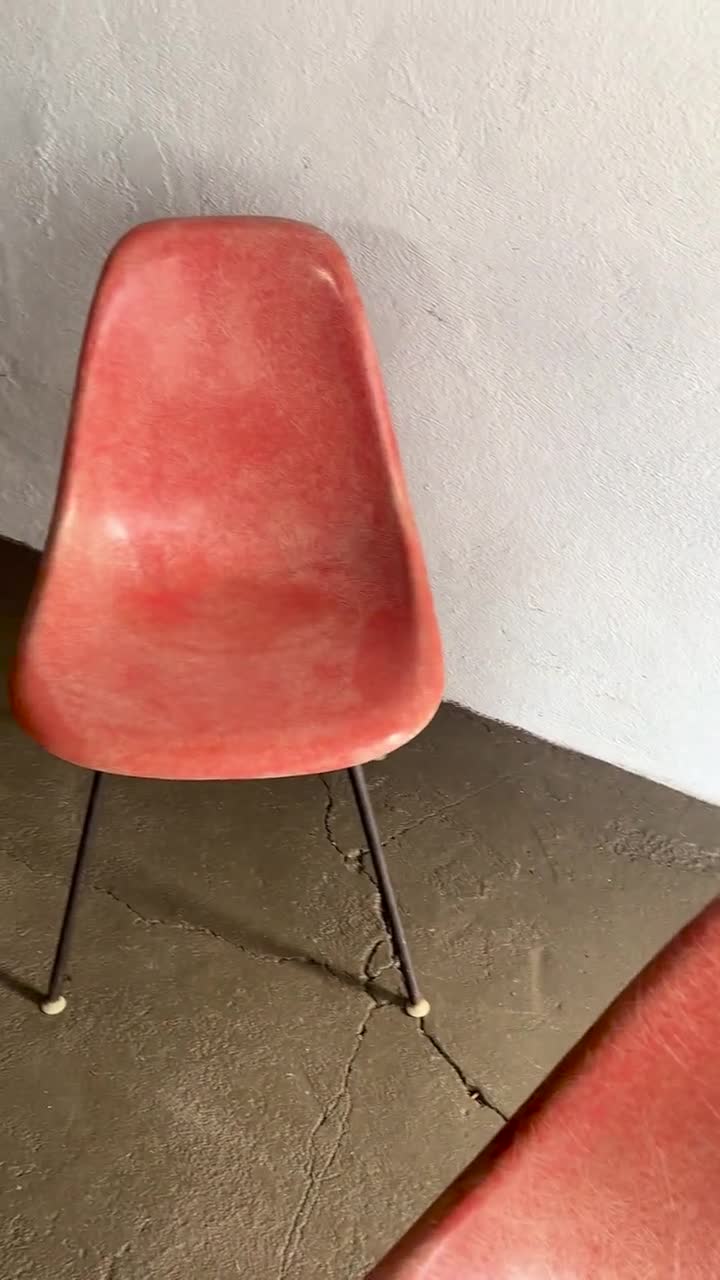 Vintage 1950s Eames Fiberglass Shell Side Chairs in Red - Two