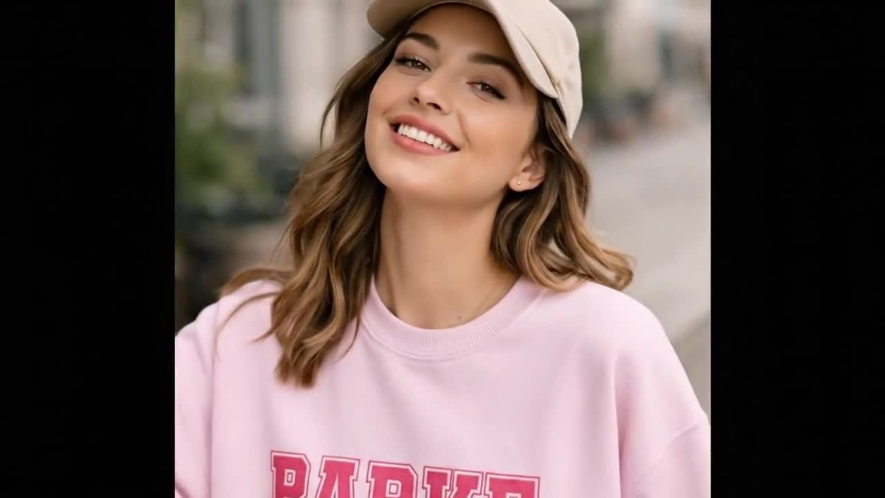 Sweat-shirt brodé Parke avec prénom personnalisé, col rond personnalisé avec texte universitaire, cadeau pour elle et lui video poster