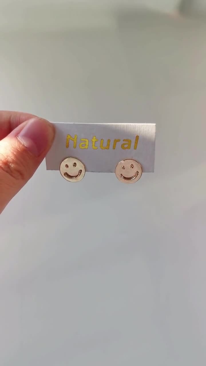 Emoji Round Earring Post, Smile Face Post Earring, S925 Silver Pin
