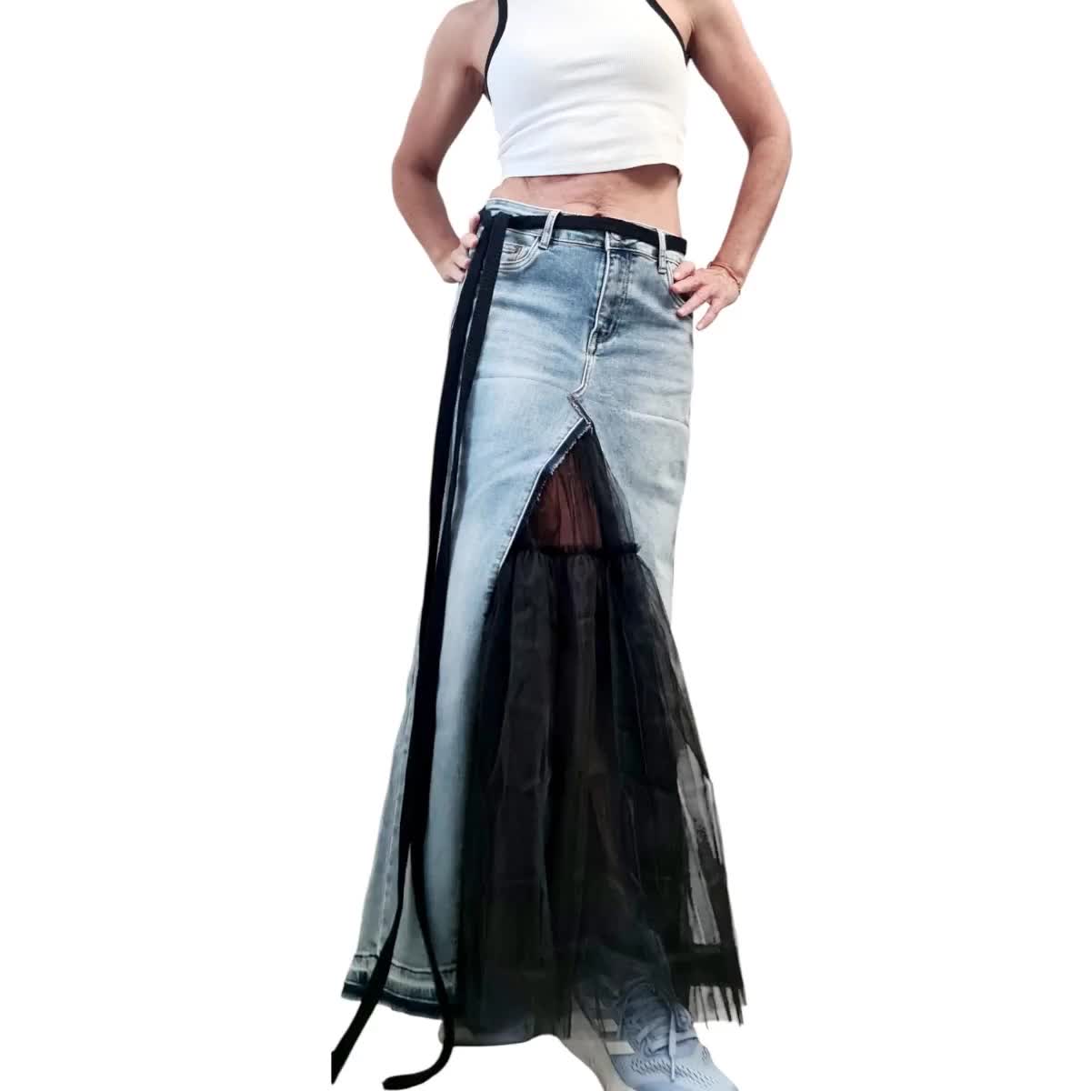 PRANK PROJECT Tulle Skirt Layered Denim Layered Tulle and Denim