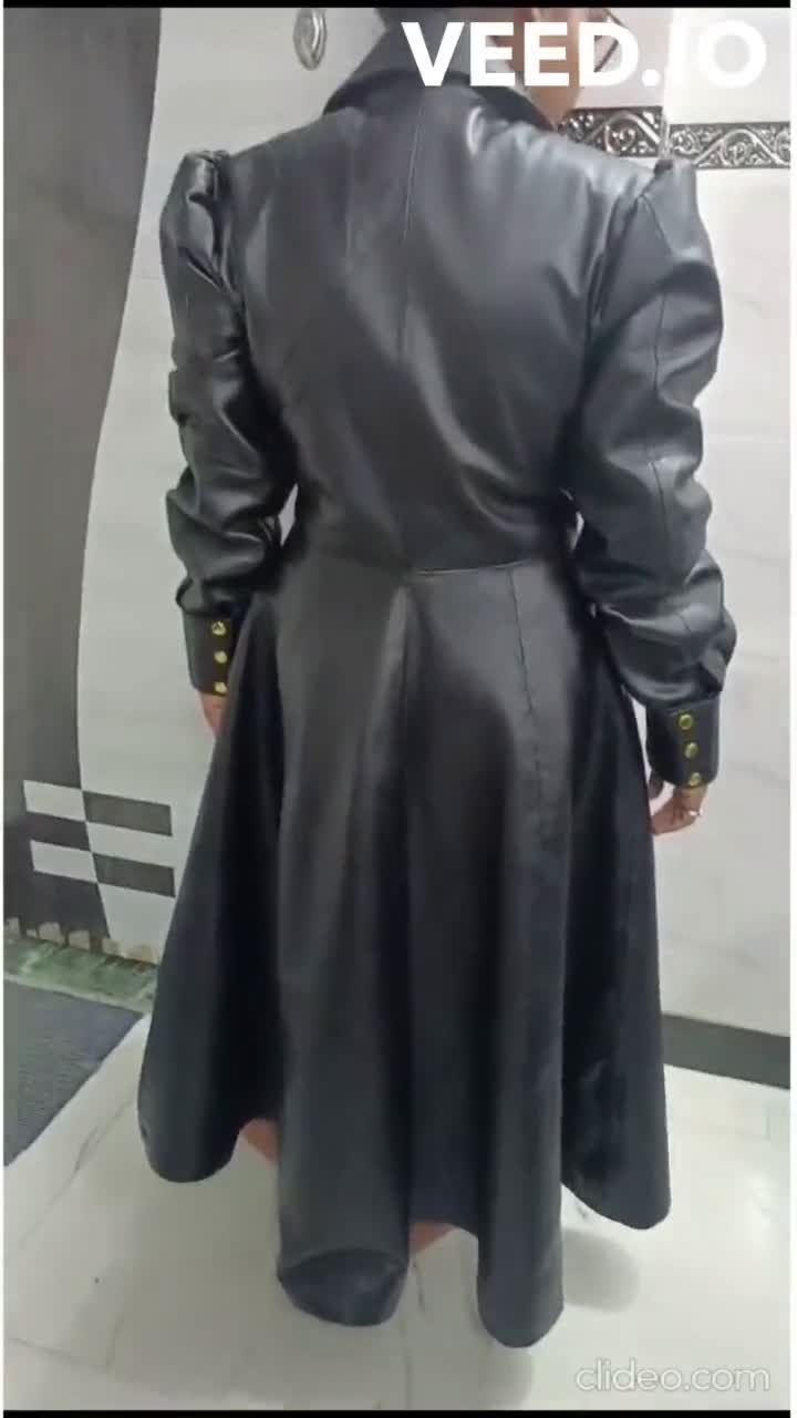 Womens Real Calfskin BLACK Leather Long Coat, Celebrity Leather