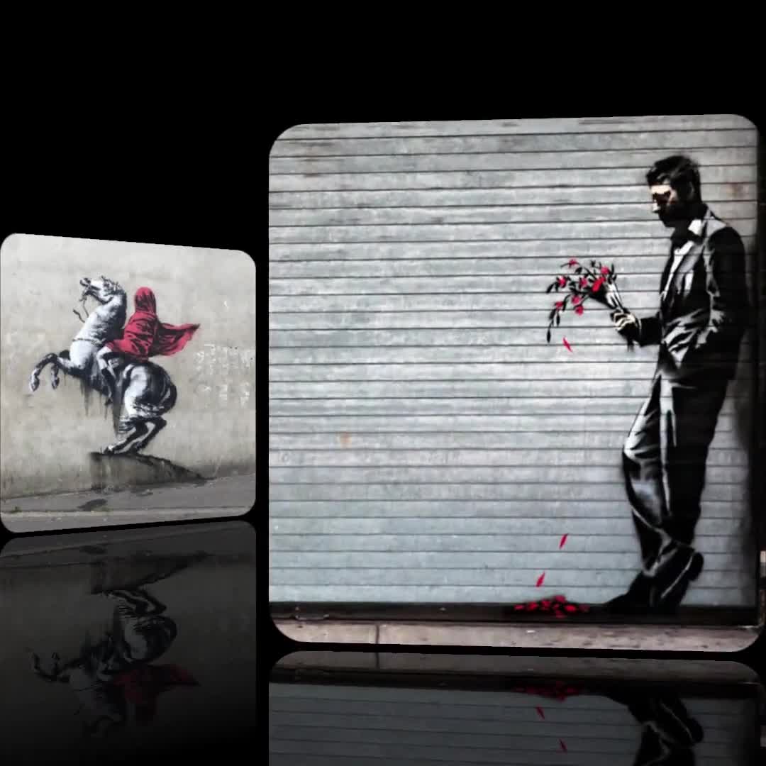 Banksy Inspired Coaster Set, Street Graffiti Art, Barware, Vibrant