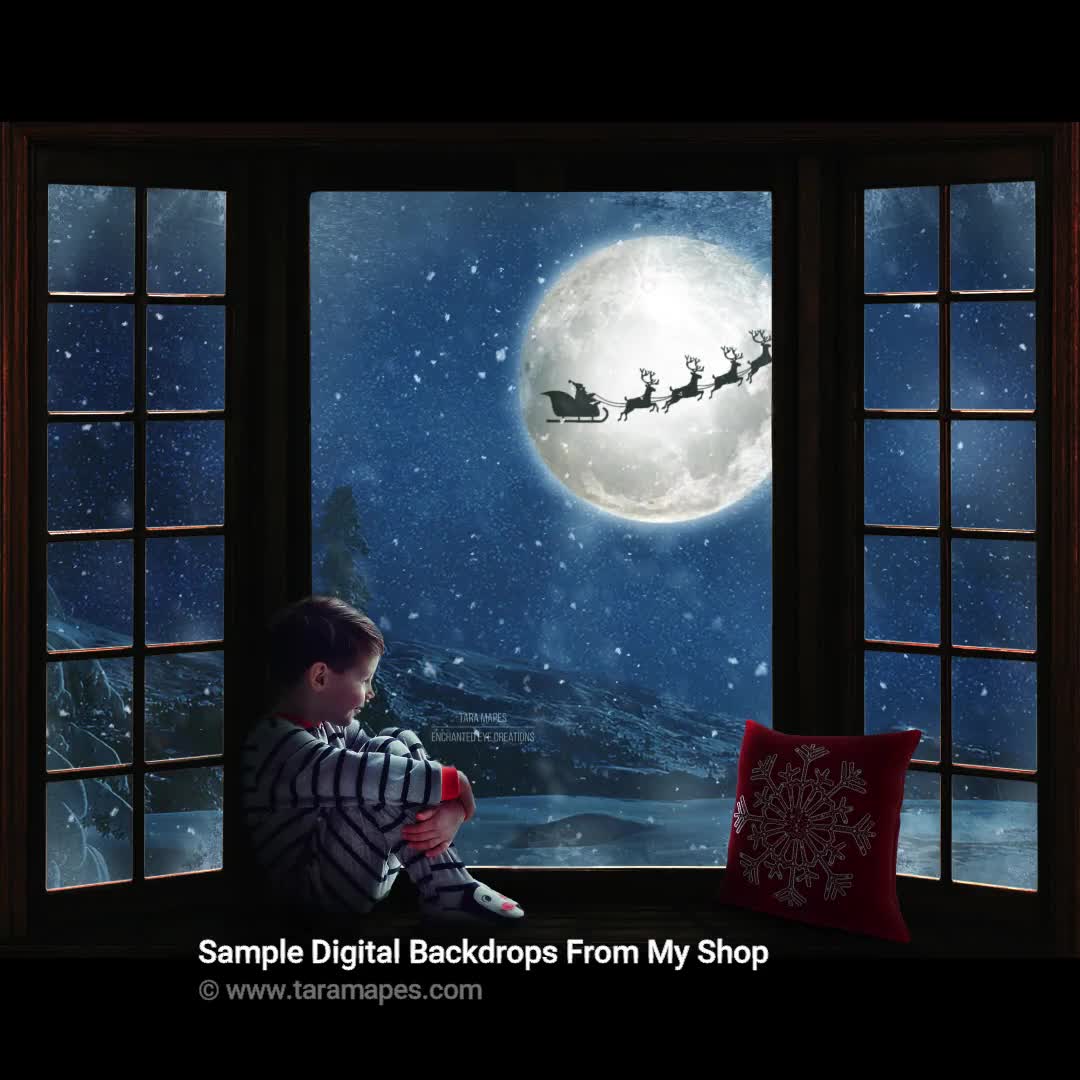 Christmas Digital Backdrop Christmas Window Seat and Window image