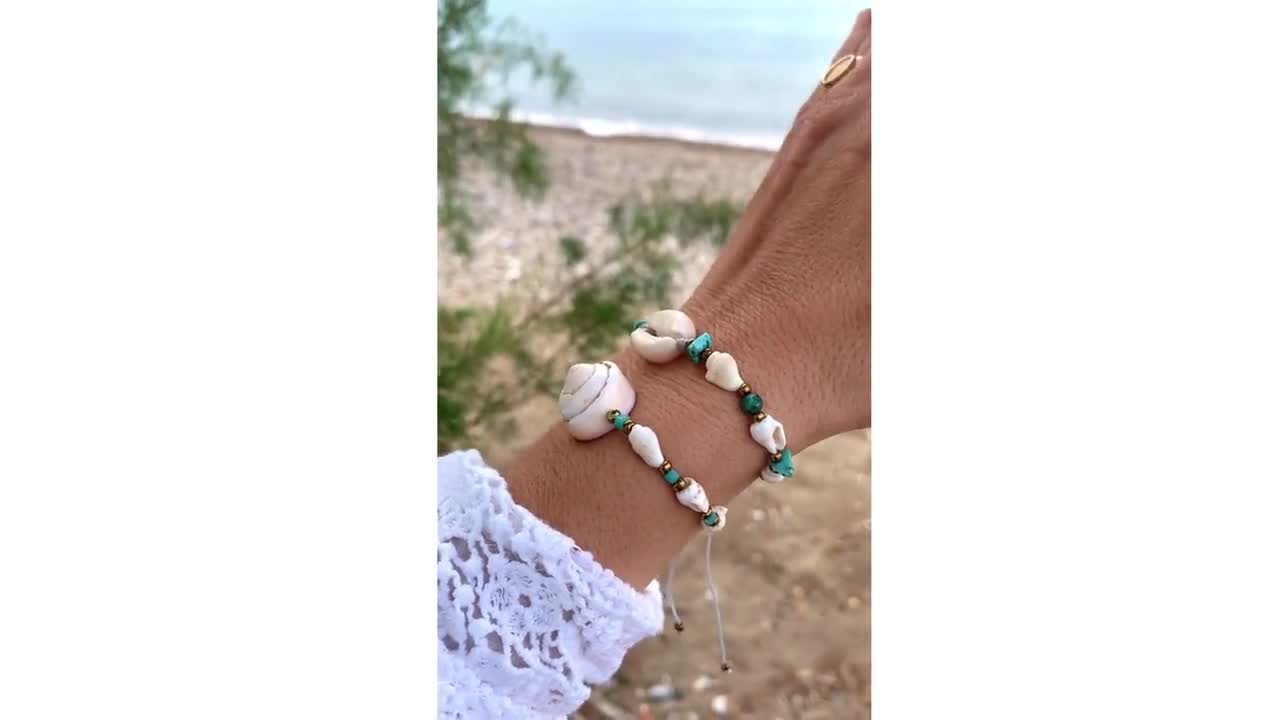 ギリシャの貝殻ブレスレット：エーゲ海の島のビーチシェル、ボヘミアン