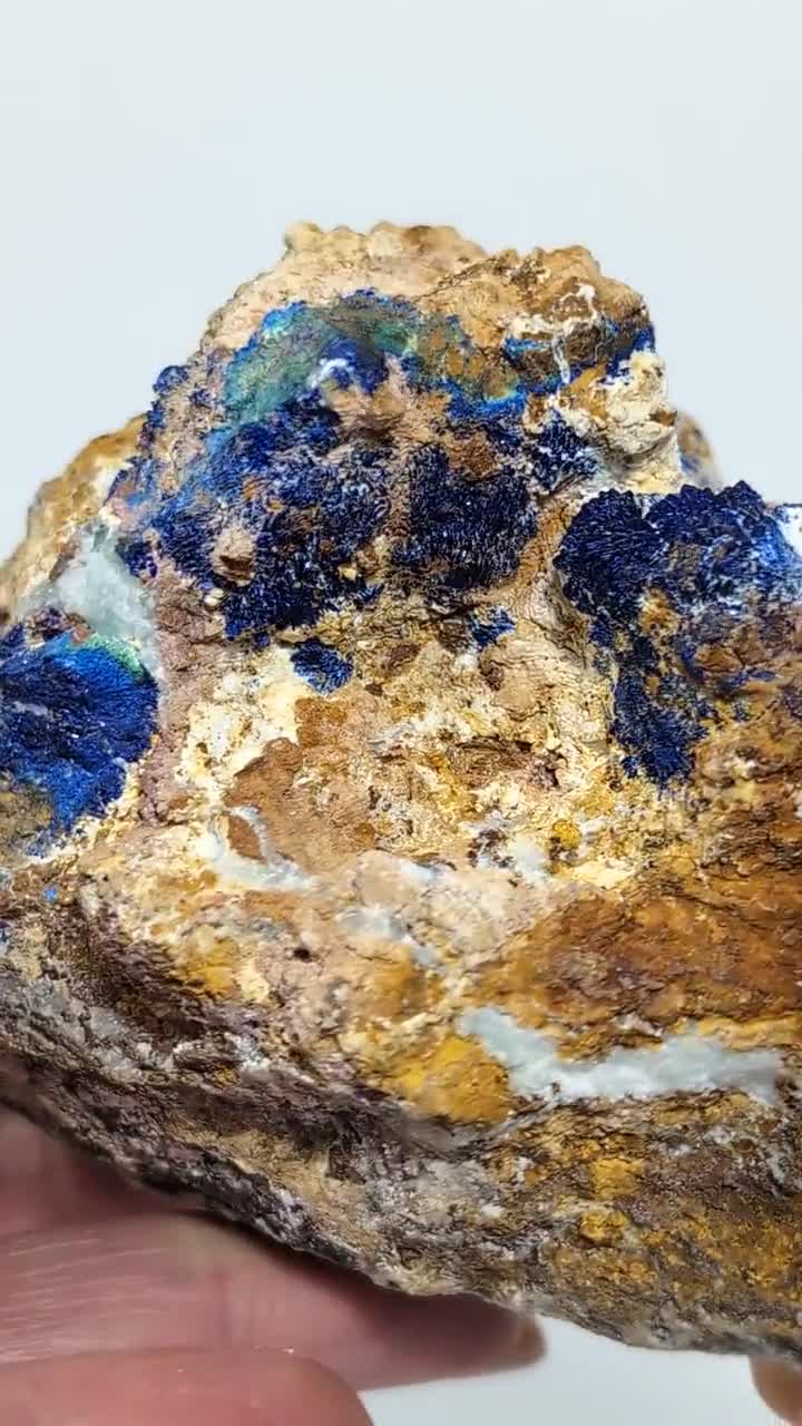 アズライトとマラカイト、ギリシャの鉱物、青い贈り物、原石、黄色い石