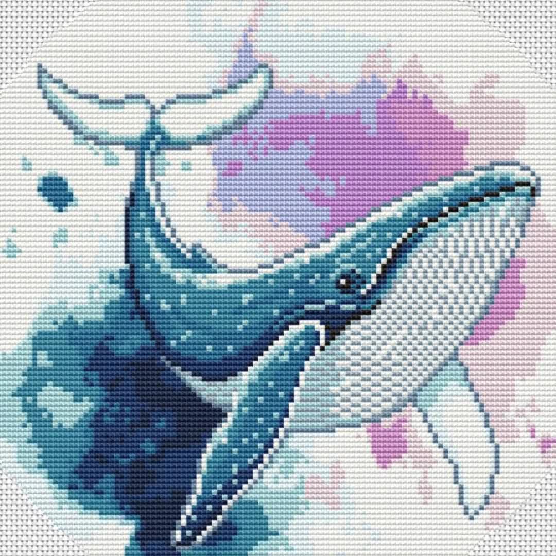 クジラのクロスステッチ図案、手刺繍、ザトウクジラのクロスステッチの