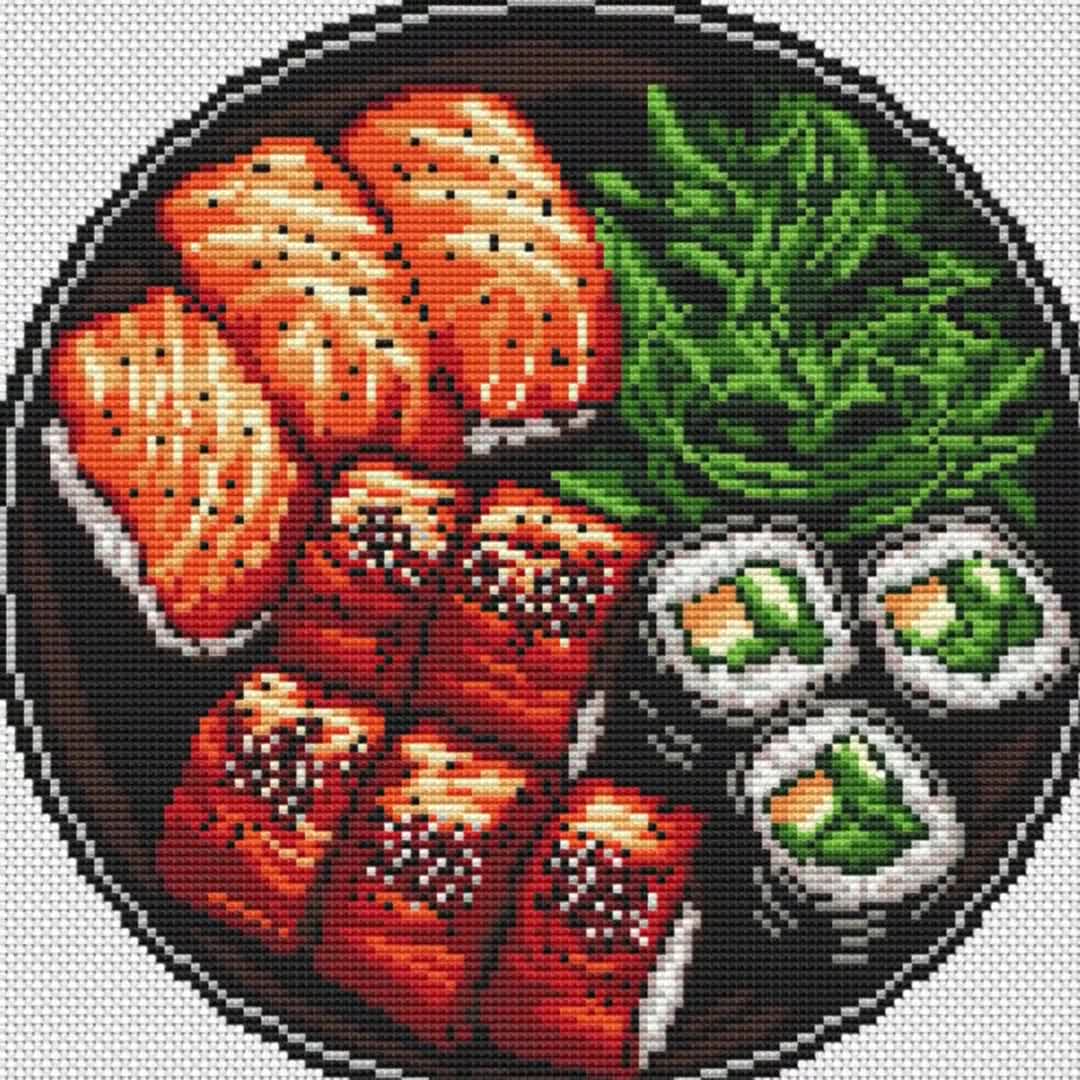 Sushi Cross Stitch Pattern, Food Hand Embroidery, PDF File