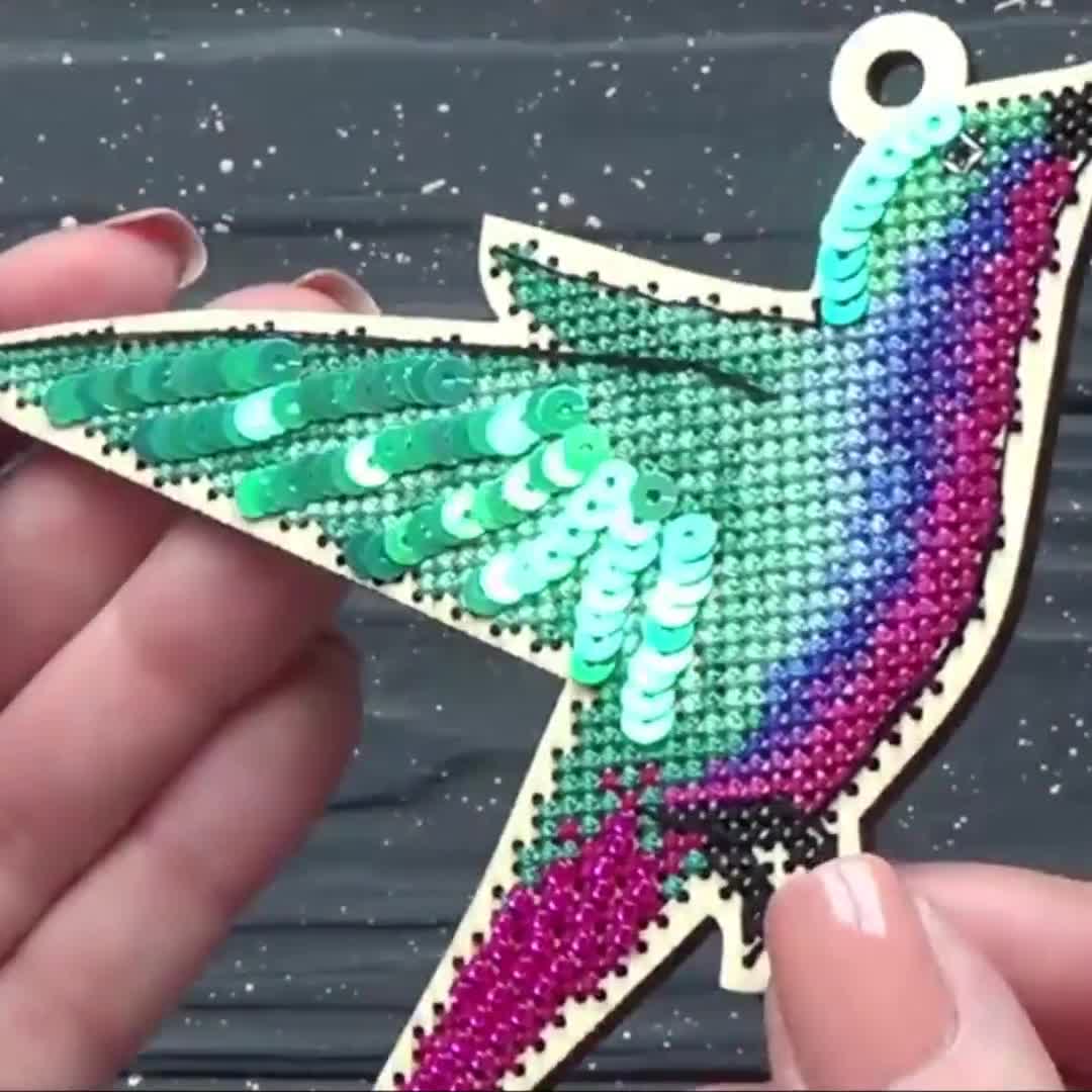ハチドリ刺繍キット、刺繍された鳥の飾り、クロスステッチの装飾