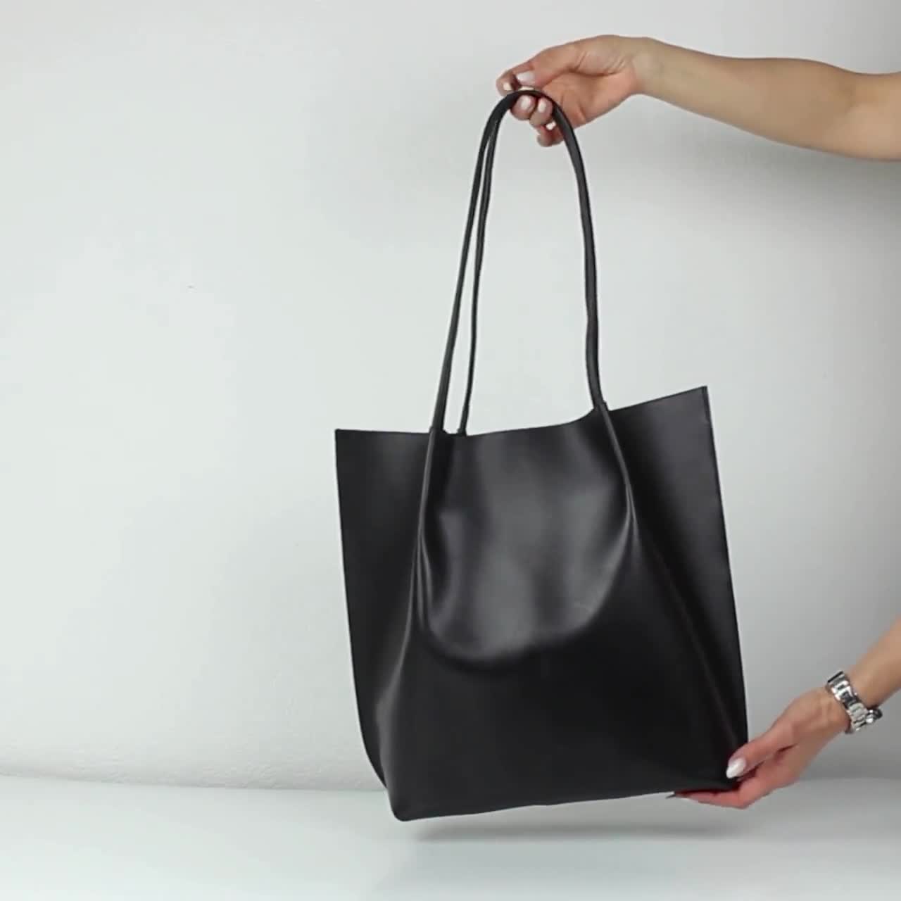 Black Leather Tote, Woman Shoulder Bag, Leather Shoulder Bag