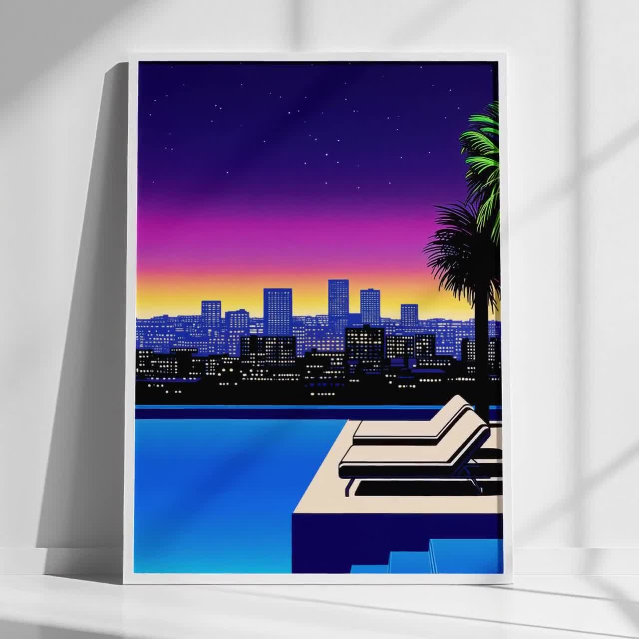 Hiroshi Nagai Style City Pop Art Print: Retro 80s Vaporwave