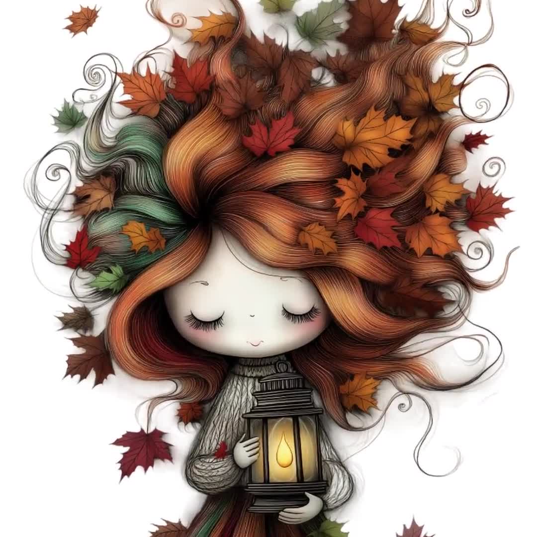 6 Fall Girl Clipart, Autumn Clipart, Whimsical Fall Girl Clip Art