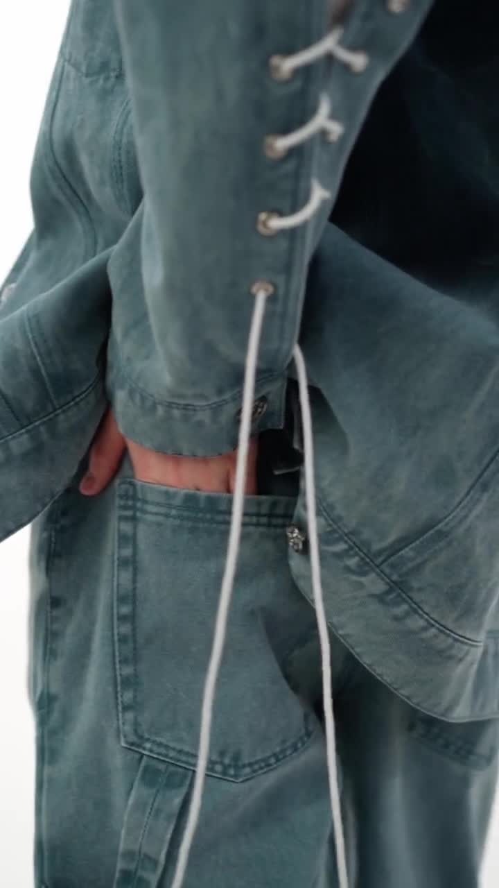 韓国商品/TREMINGBIRD One Button Denim Set-up Jacket One Button Denim Set-up Jacket [ Black ] - 감도 깊은 취향