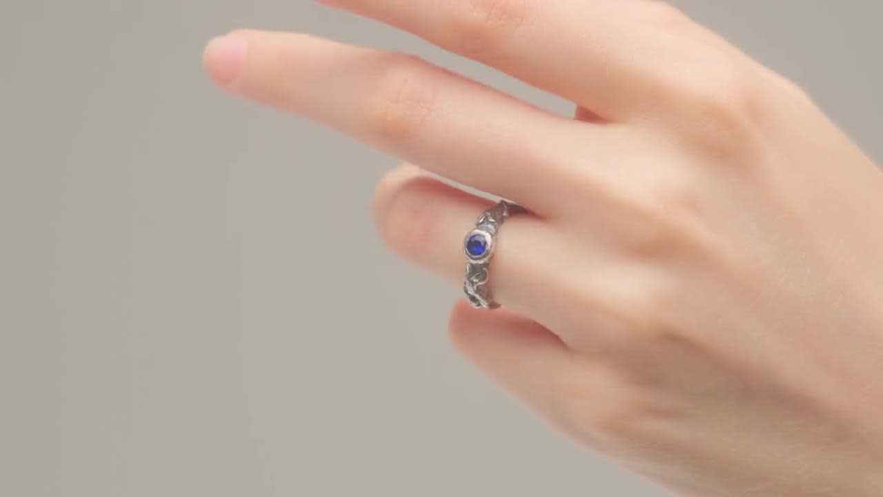Fantasy Blue Sapphire Engagement Ring with Silver Nature