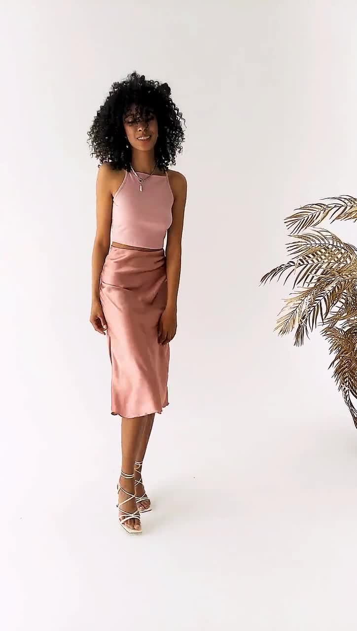 Warehouse bias cut shop midi skirt in pink