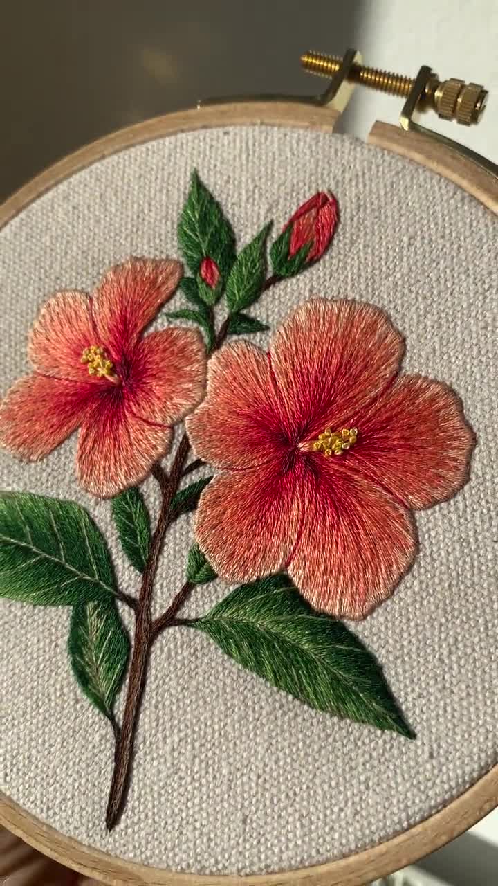 PDF 刺繍パターン ハイビスカス、花の刺繍、植物刺繍、花柄デザイン