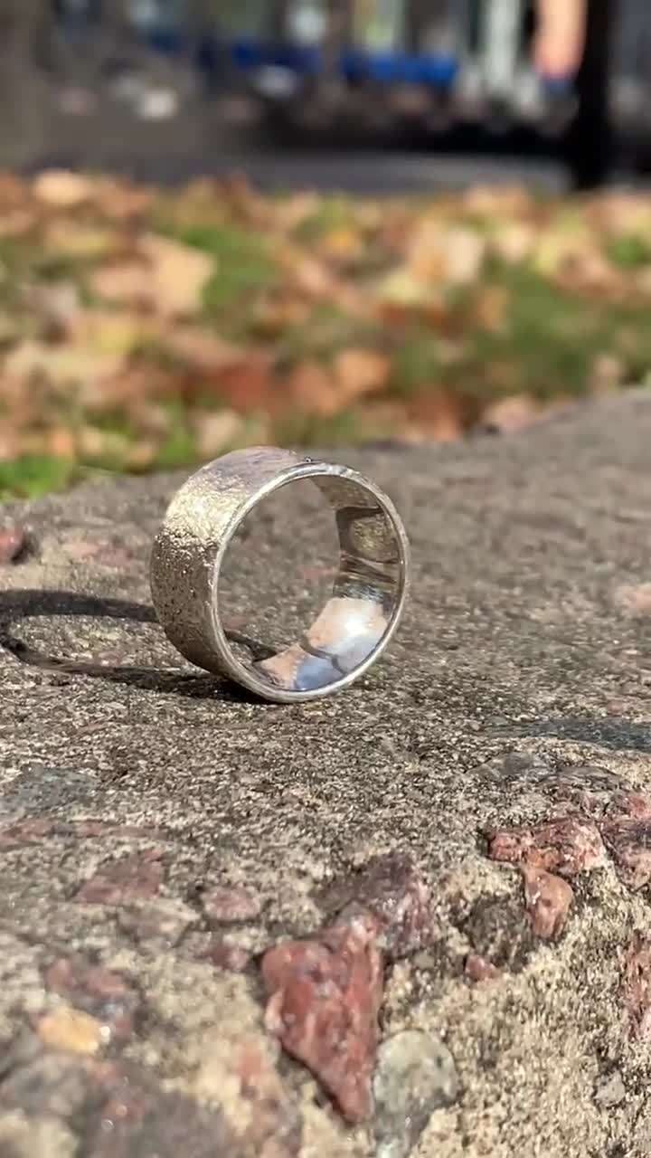 Oxidized Sterling Silver Rough Ring, Handmade Rustic Wedding Band