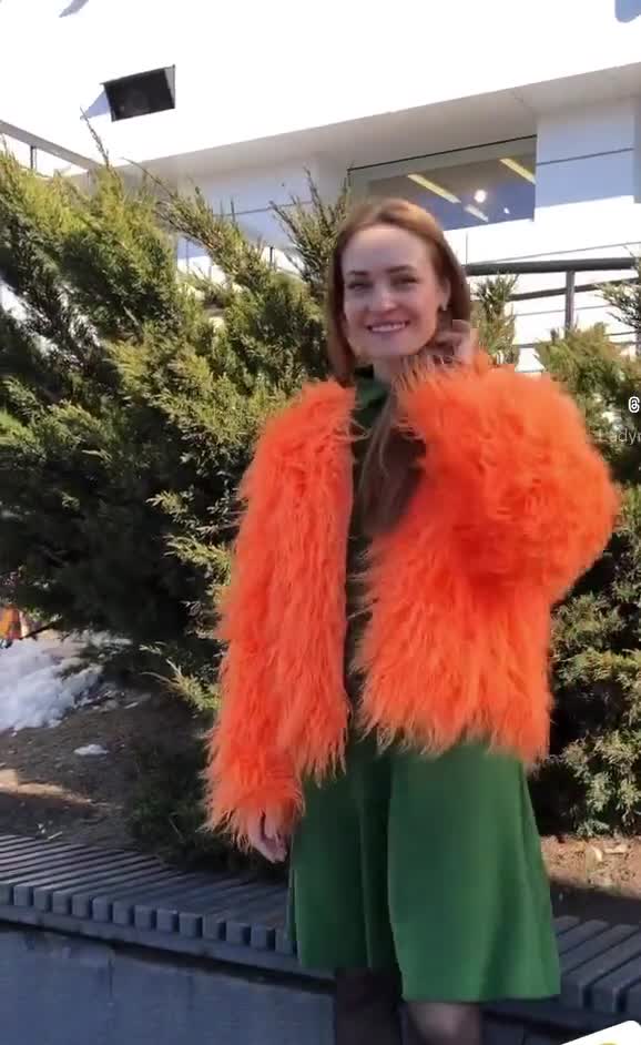 Shaggy Orange Jacket, Vegan Coat, Sweater. Fluffy Mongolian