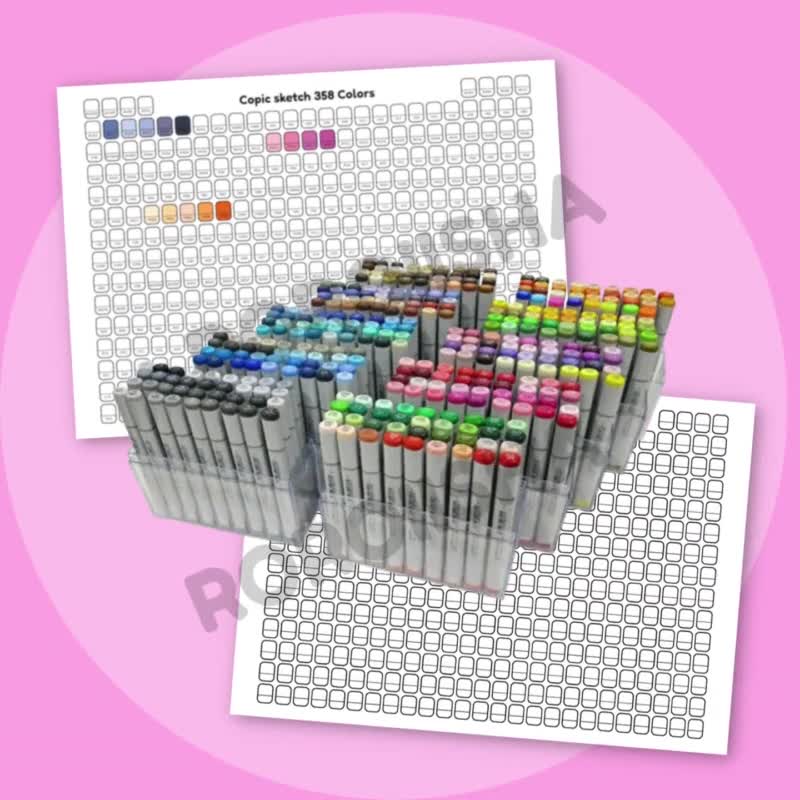 チッチとピーコページ　4枚セット Copic Sketch 358色スウォッチチャートテンプレート（印刷可能PDF