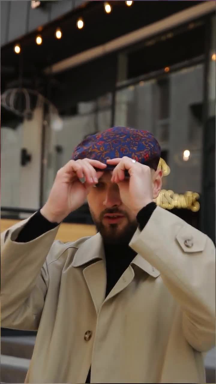 Flat Cap With Floral Paisley,summer Linen Flat Cap,blue-orange