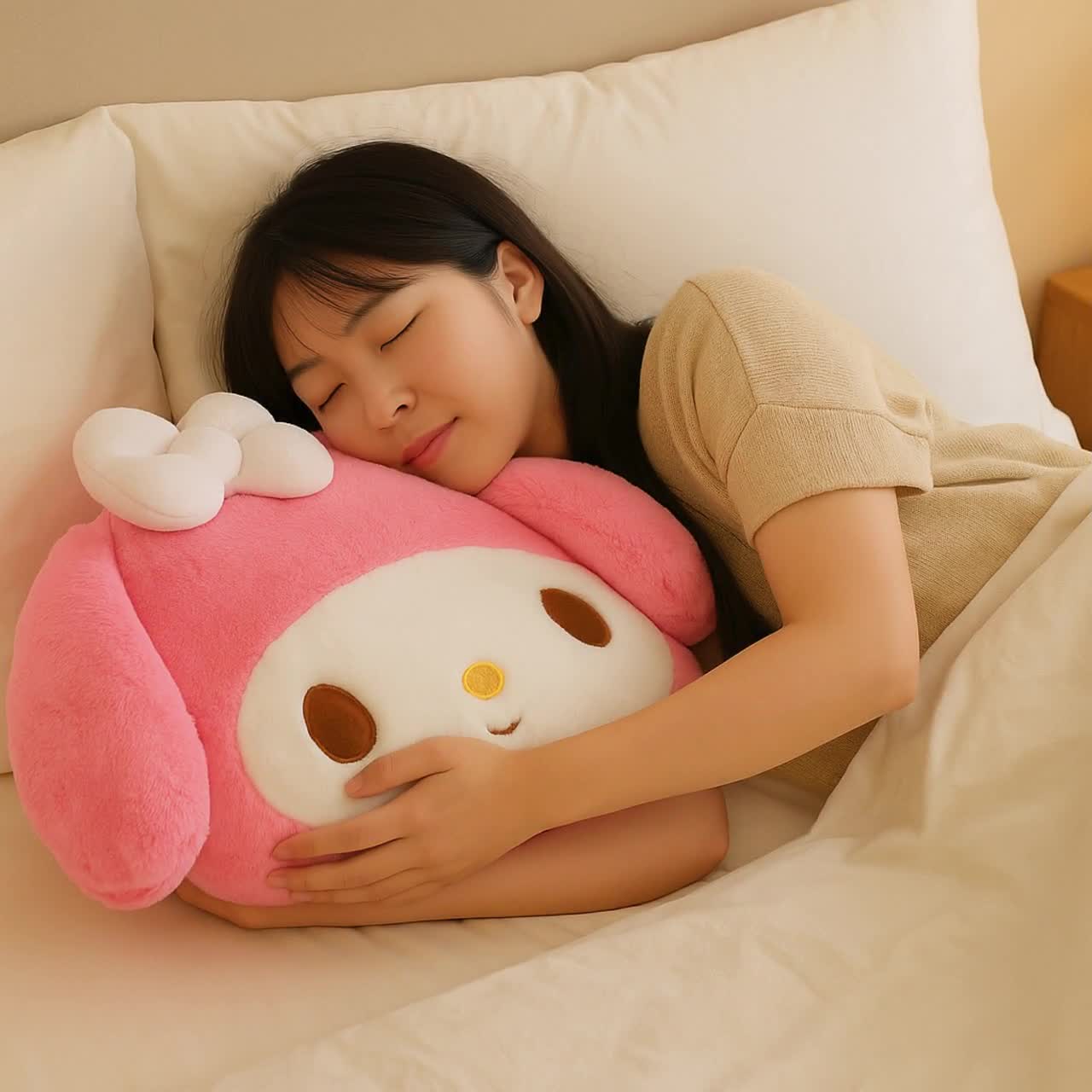 Large My Melody Plush Cushion – Kawaii Sanrio Pillow, Car Headrest