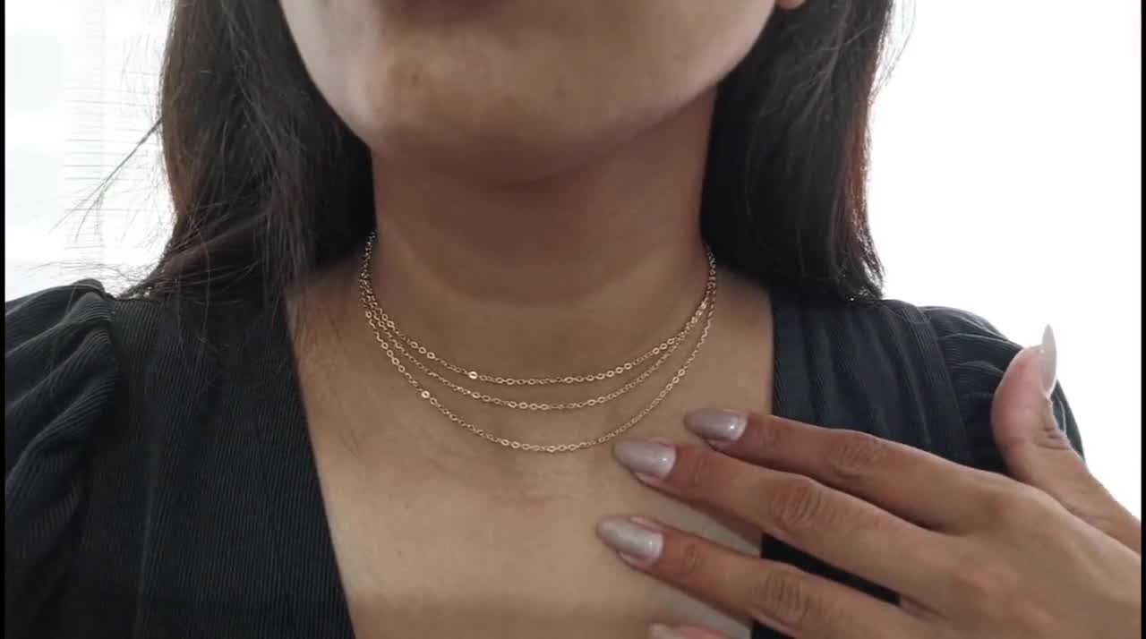 Rose Gold Filled Layered Choker Necklace, Dainty Minimal Chain