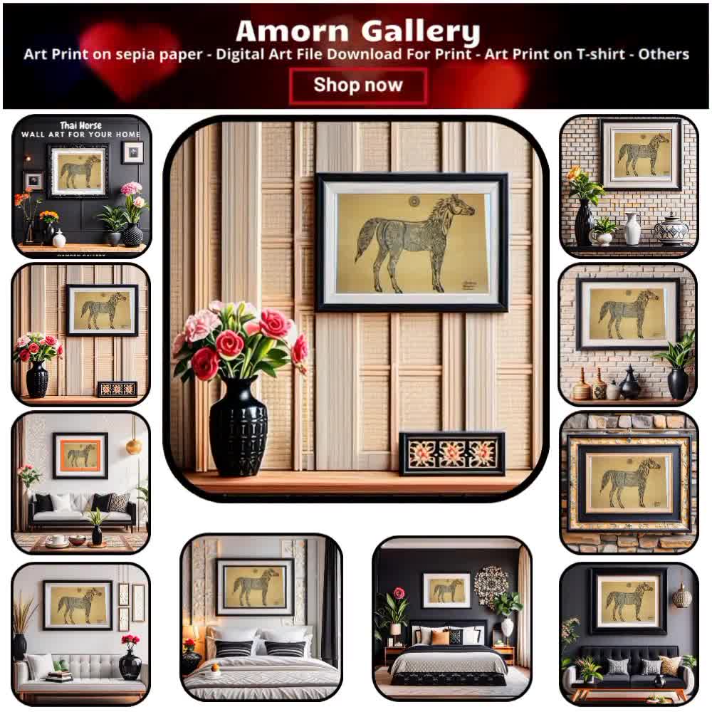 セピア色の紙に印刷したタイの伝統的な馬の芸術。 - Etsy 日本